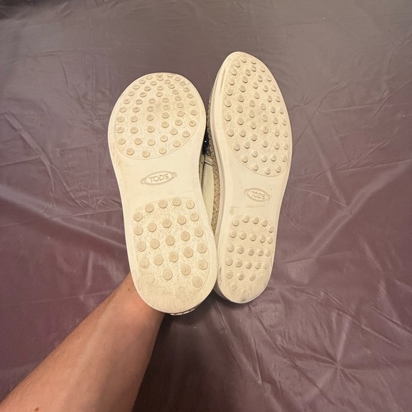 Tod's Cream Leather Silver Sequin Embellished Espadrille Loafers Size 37/7 - Picture 8 of 15